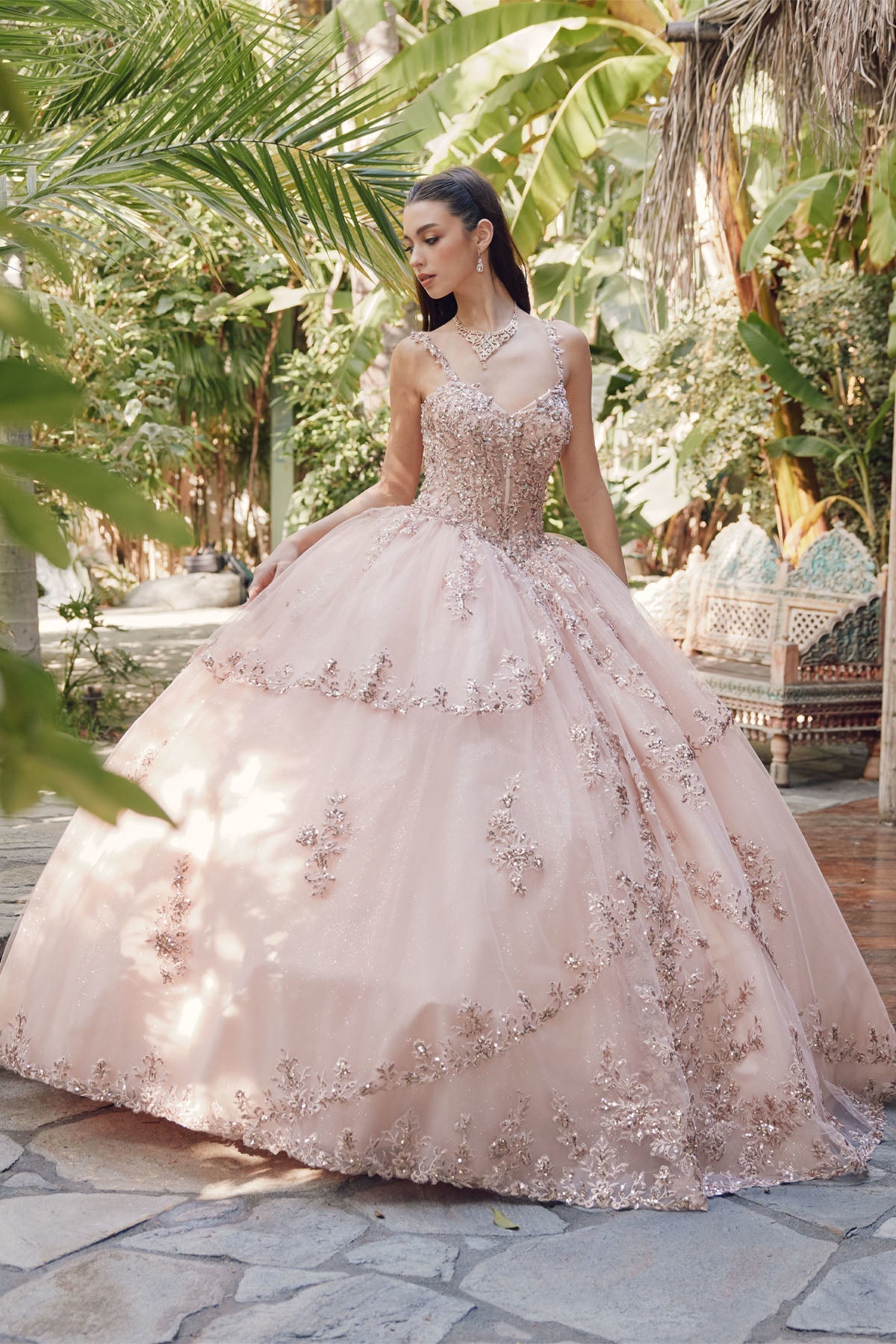 Embellished Lace Applique Tulle Ball Gown Quinceañera Princess JTJT1450J