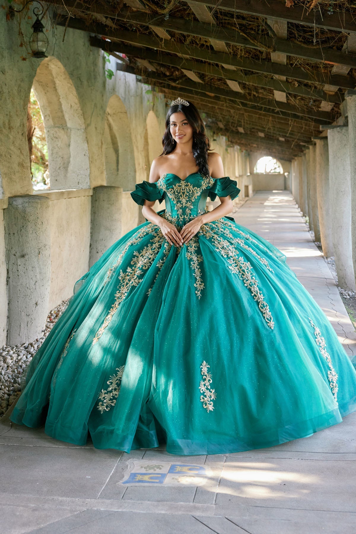 Regal Ball Gown with Gold Lace Accents Quinceañera with JTJT1504J