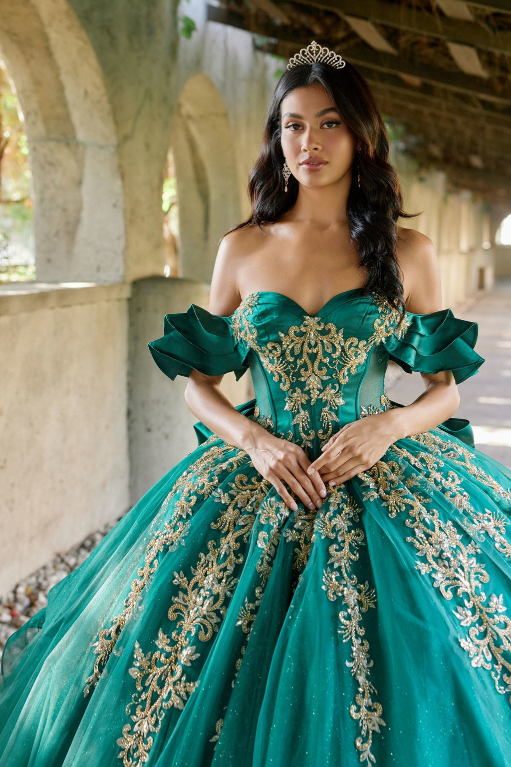 Regal Ball Gown with Gold Lace Accents Quinceañera with JTJT1504J