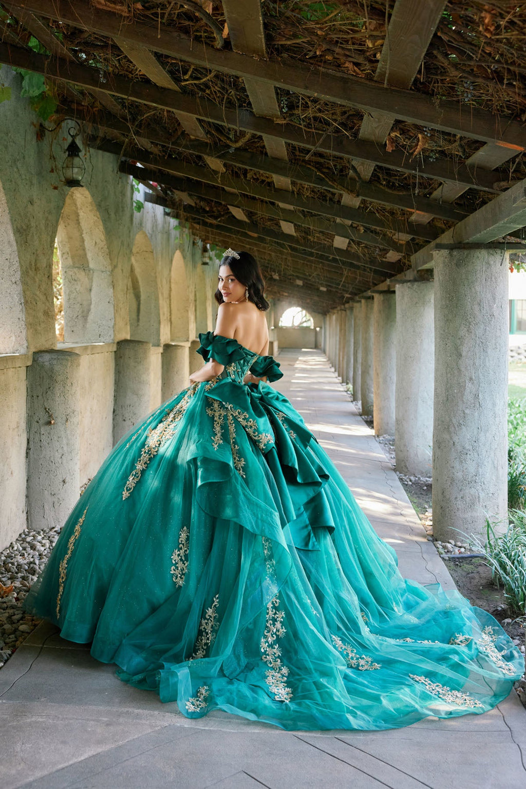 Regal Ball Gown with Gold Lace Accents Quinceañera with JTJT1504J