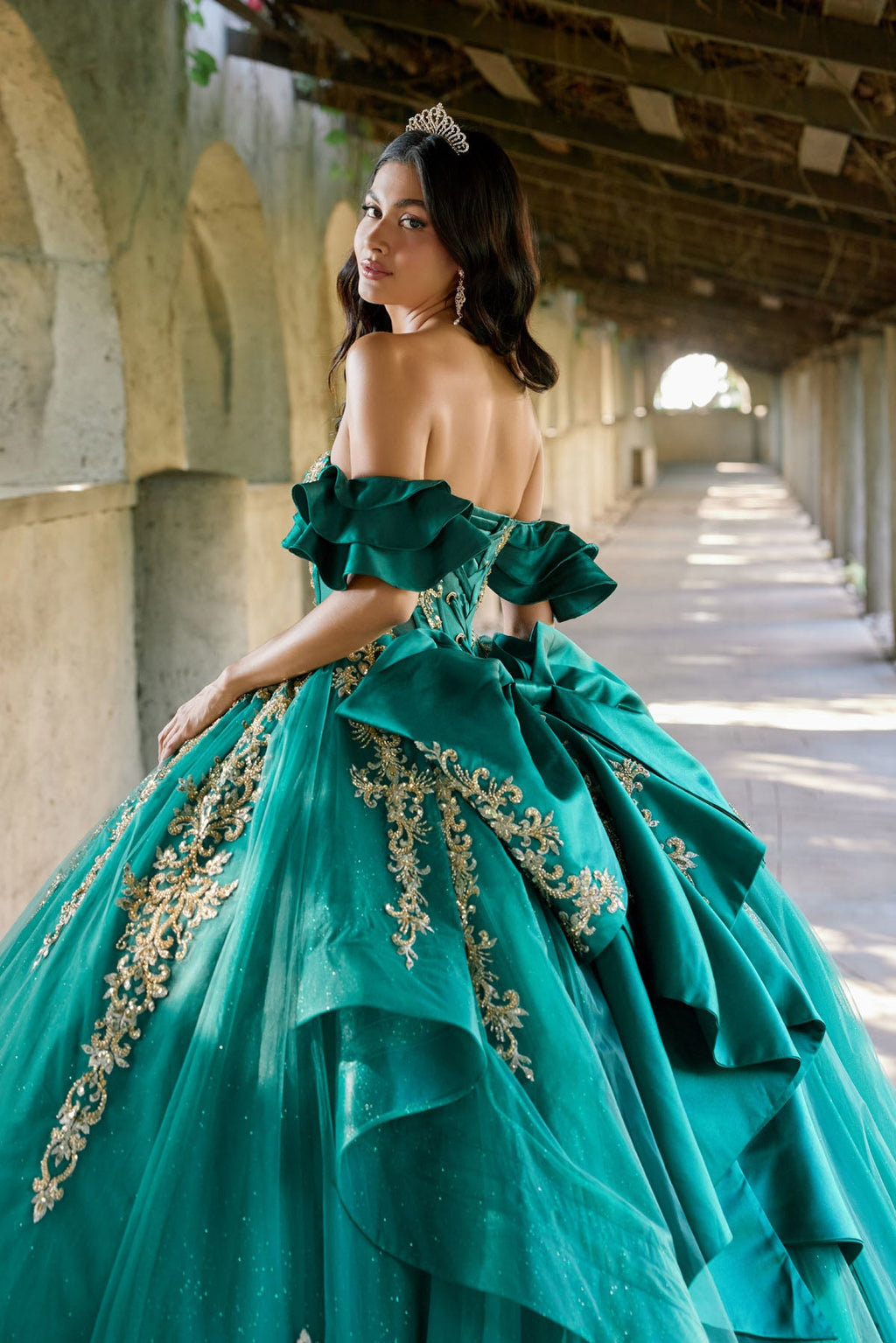 Regal Ball Gown with Gold Lace Accents Quinceañera with JTJT1504J