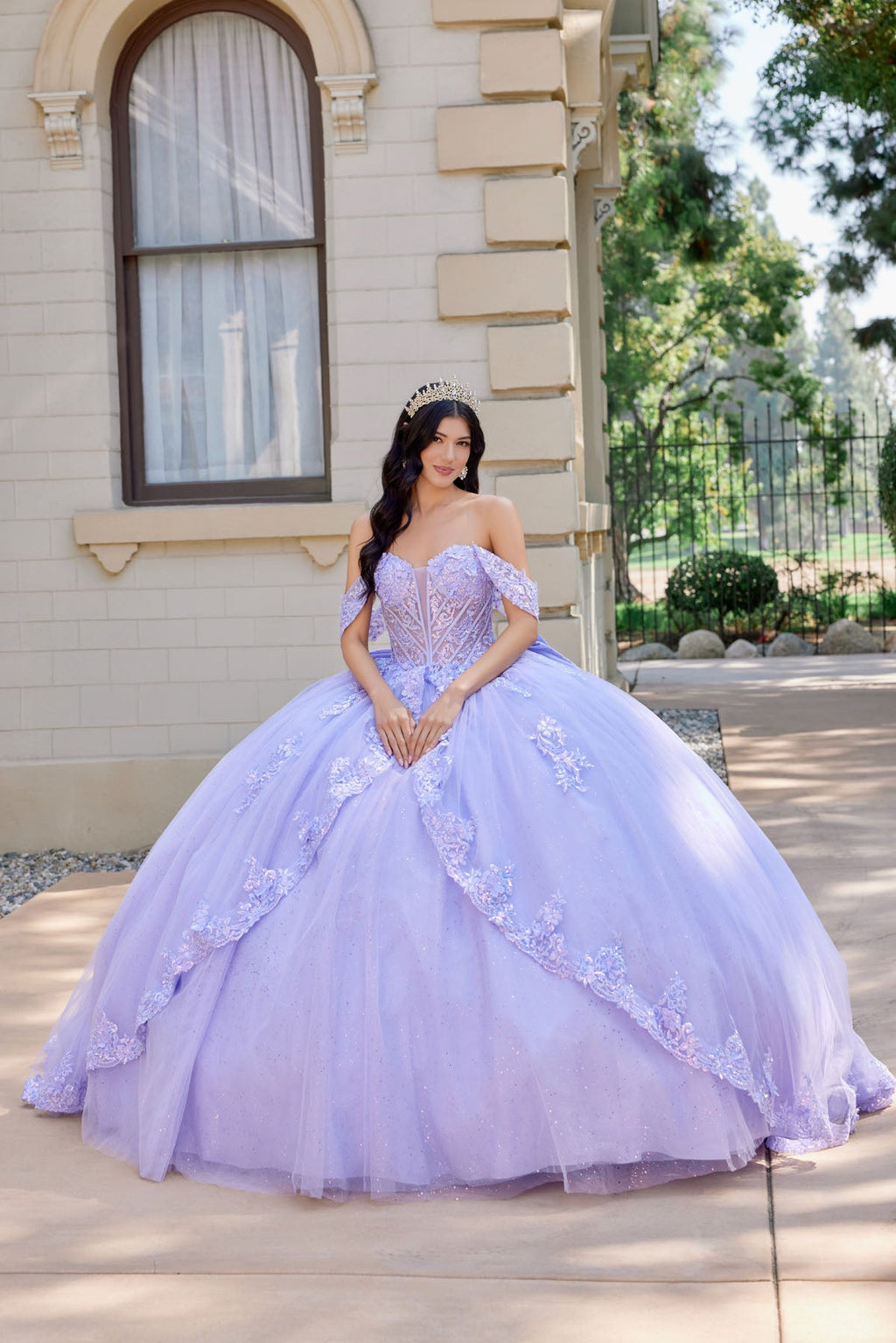 Layered Floral Lace Ball Gown with Train Quinceañera with JTJT1507J