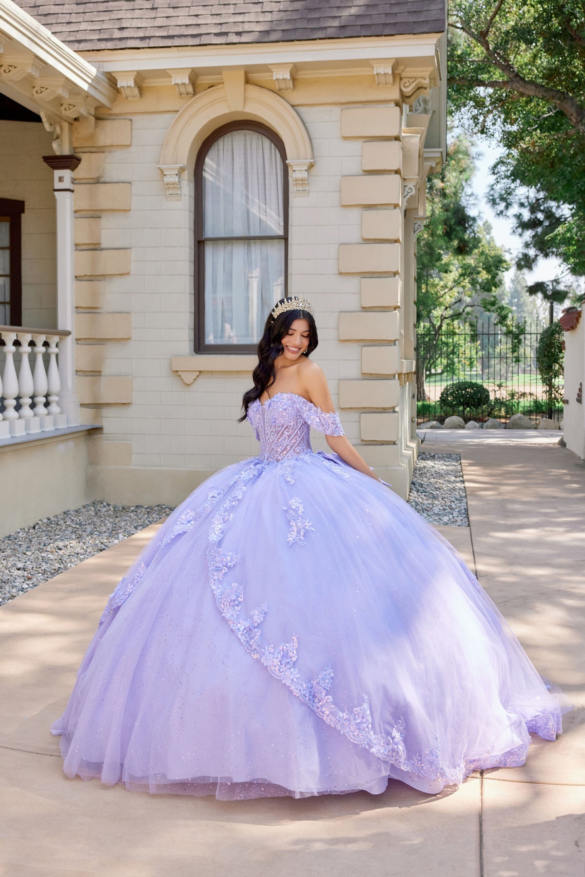 Layered Floral Lace Ball Gown with Train Quinceañera with JTJT1507J