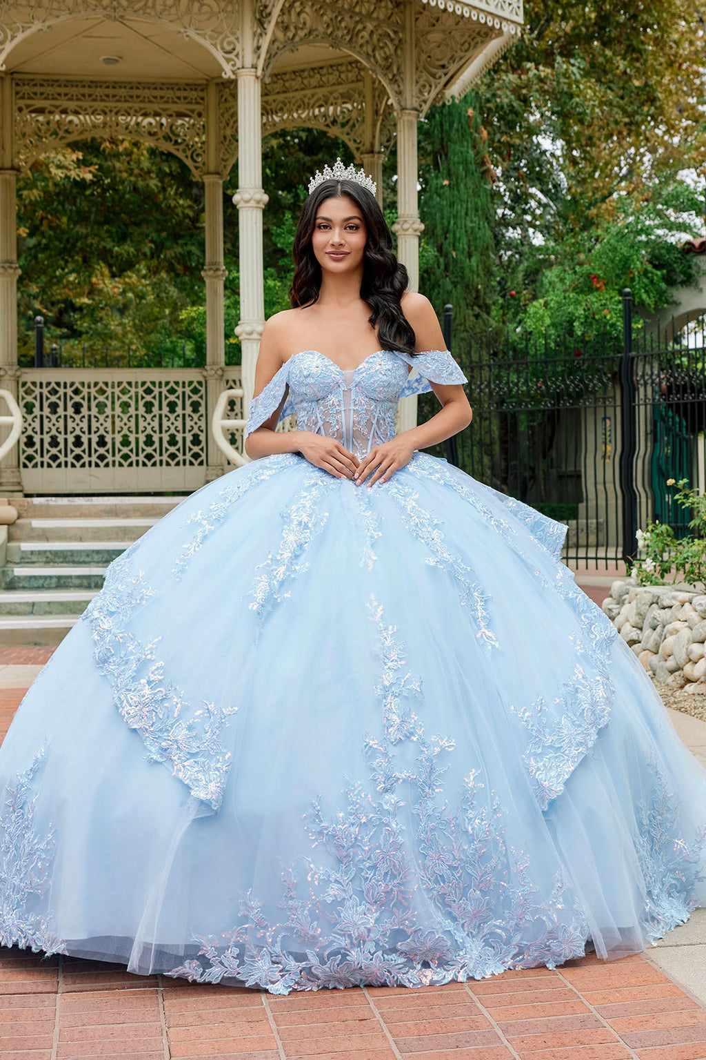 Floral Lace Ball Gown with Dramatic Train Quinceañera with JTJT1498J