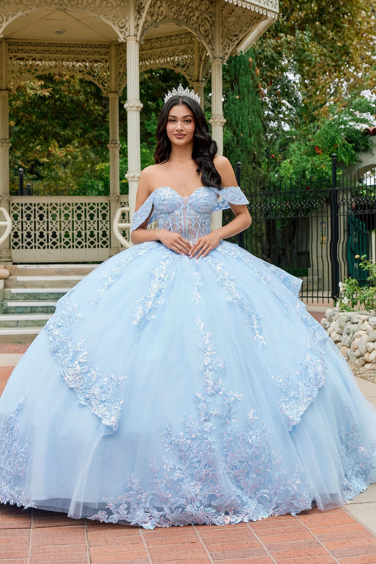 Floral Lace Ball Gown with Dramatic Train Quinceañera with JTJT1498J