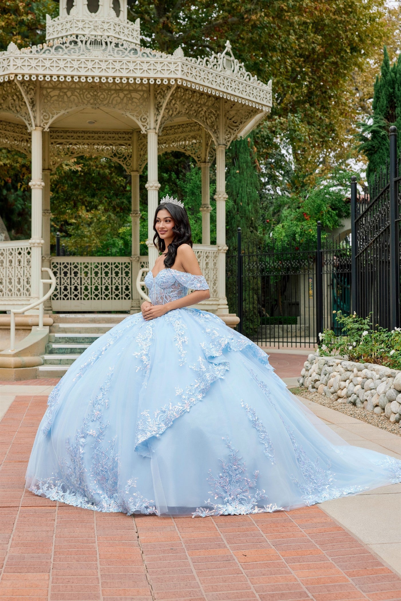 Floral Lace Ball Gown with Dramatic Train Quinceañera with JTJT1498J