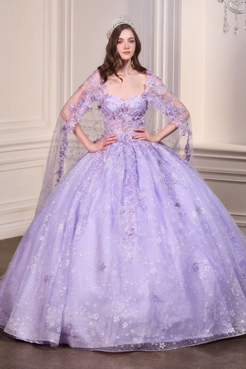 FLORAL QUINCEANERA BALL GOWN WITH CAPE CD15719