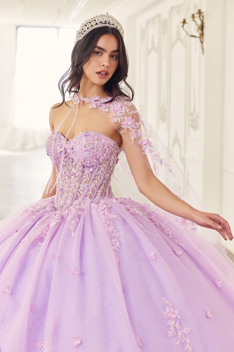 STRAPLESS QUINCEANERA BALL GOWN WITH REMOVABLE CAPLET CD15723