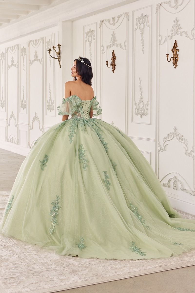 OFF THE SHOULDER FLUTTER SLEEVE BALL GOWN CD15725