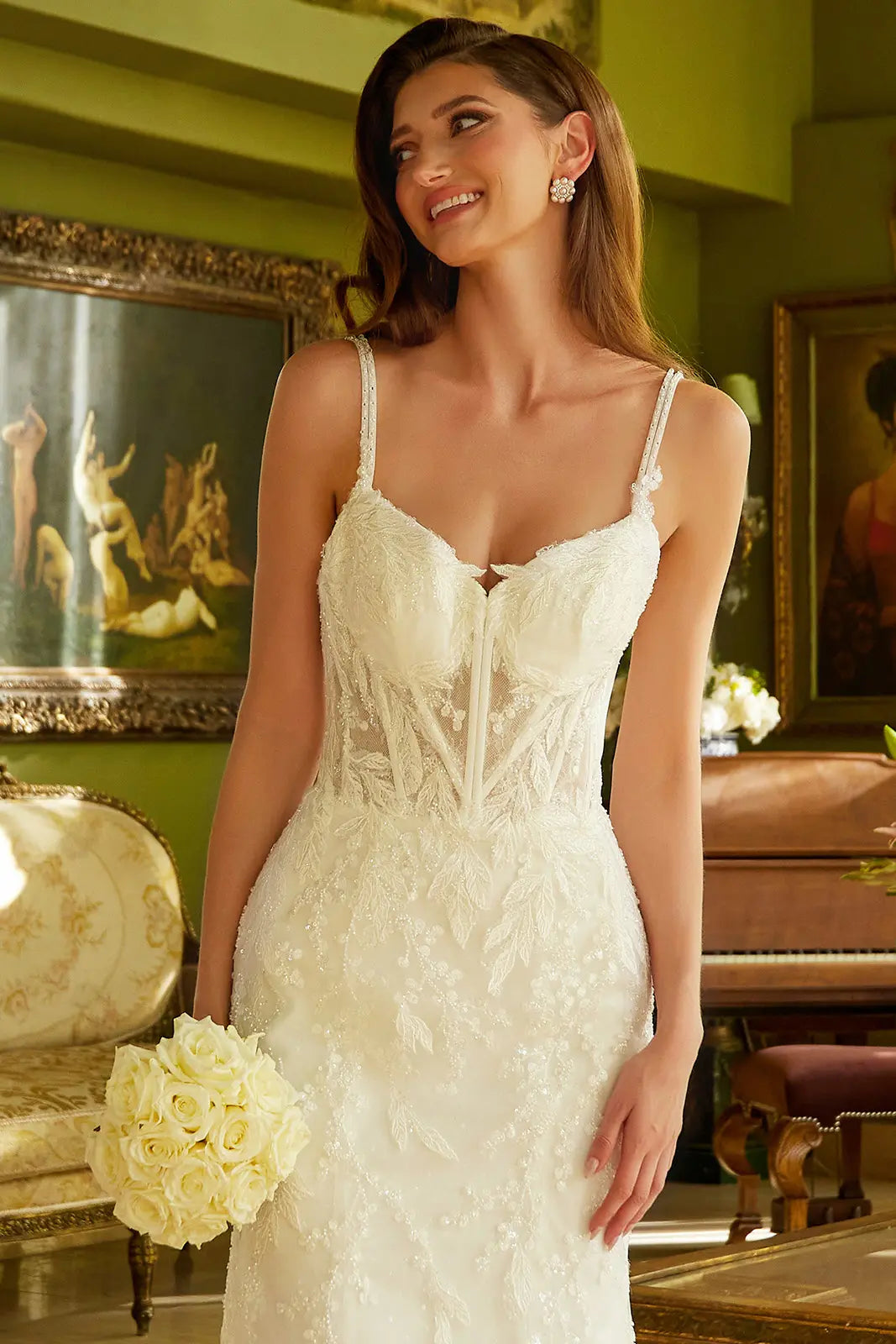 Fitted Wedding Dress A Double Spaghetti-Strap, V-Neckline Corset Bodice.-4