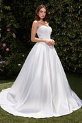 Strapless Soft Satin Off White Wedding Ball Gown w/ Sweetheart Neckline & Lace Up Back CDCDS512W