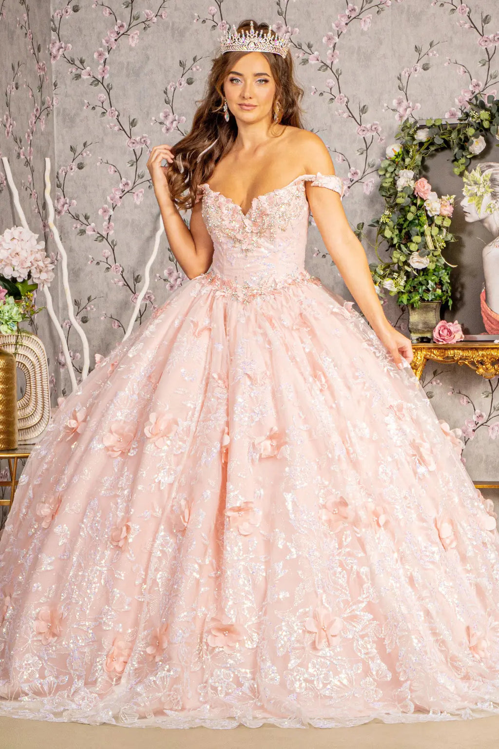 3 d butterfly applique jewel sequin quinceanera ball gown GLGL3183