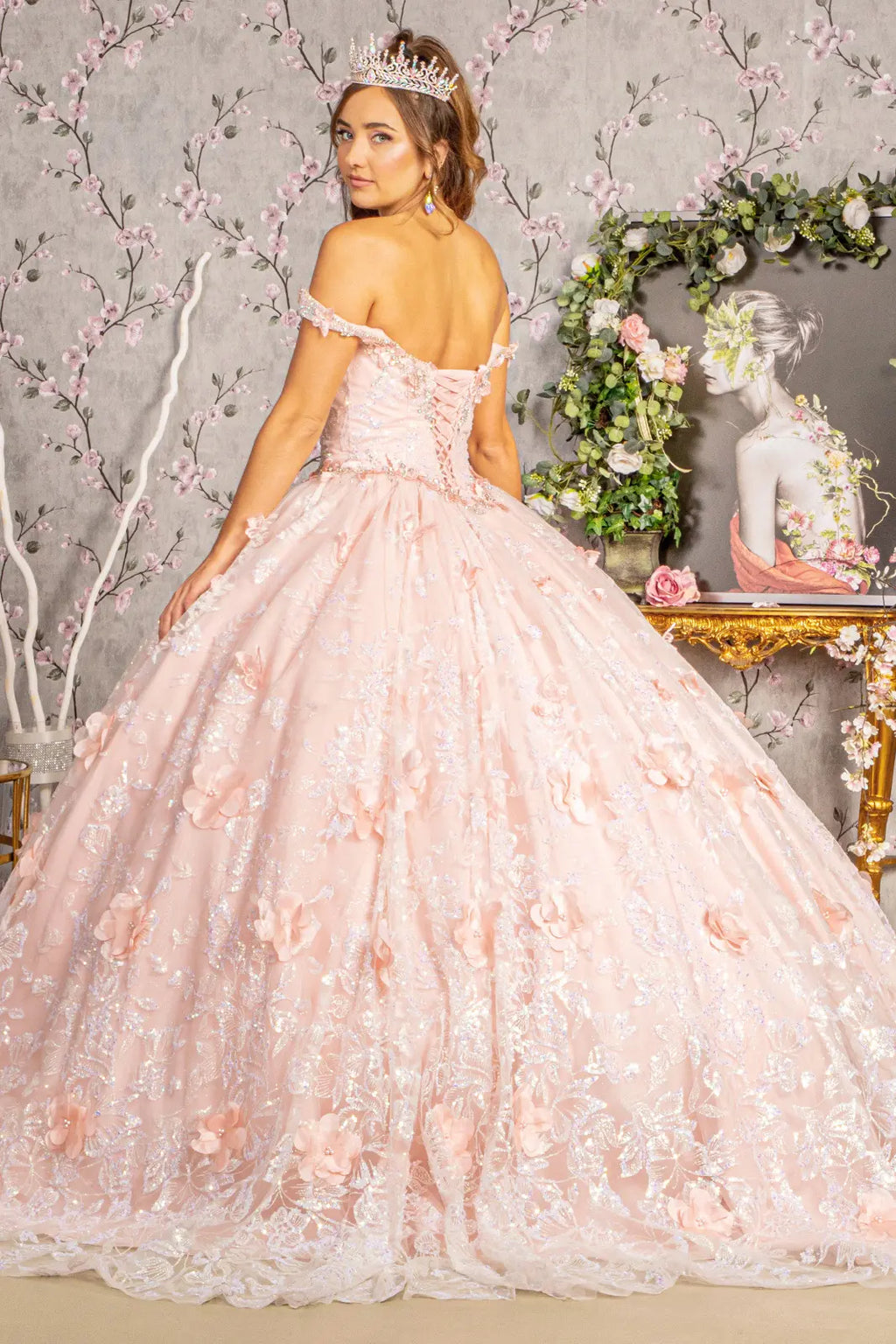 3 d butterfly applique jewel sequin quinceanera ball gown GLGL3183
