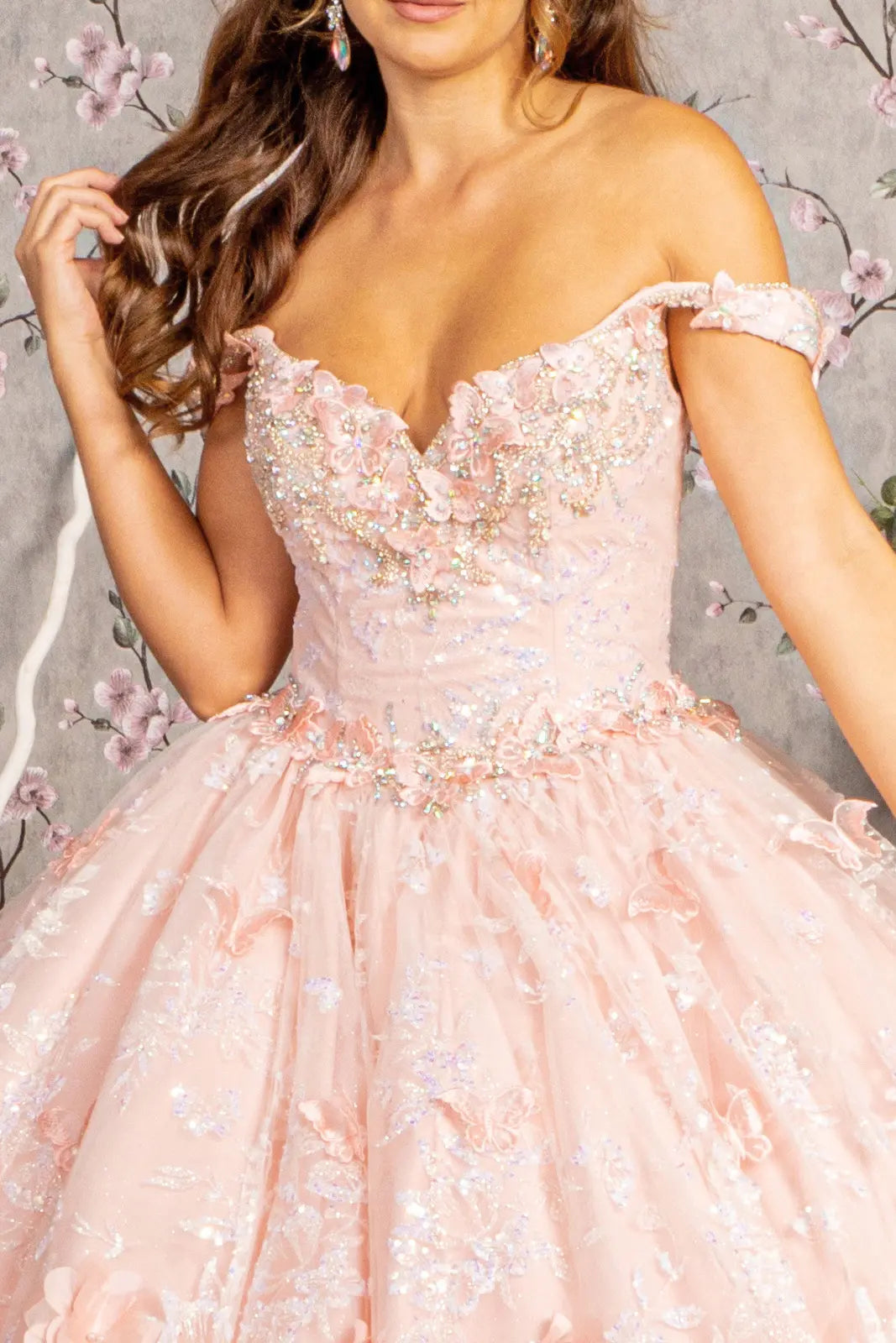 3 d butterfly applique jewel sequin quinceanera ball gown GLGL3183