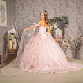 Detachable Ribbons Jewel Mesh Ball Gown w/ Side Mesh Long Drapes GLGL3465