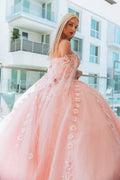 3-D Flower Sheer Bodice Mesh Ball Gown w/ Side Mesh Long Drapes GLGL3468