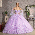 Jewel Sheer Bodice Mesh Ball Gown w/ Long Trumpet Sleeves GLGL3470