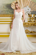 Form-Fitting Wedding Gown Multiple Beaded Spaghetti Straps Sweetheart Neckline Bodice-0