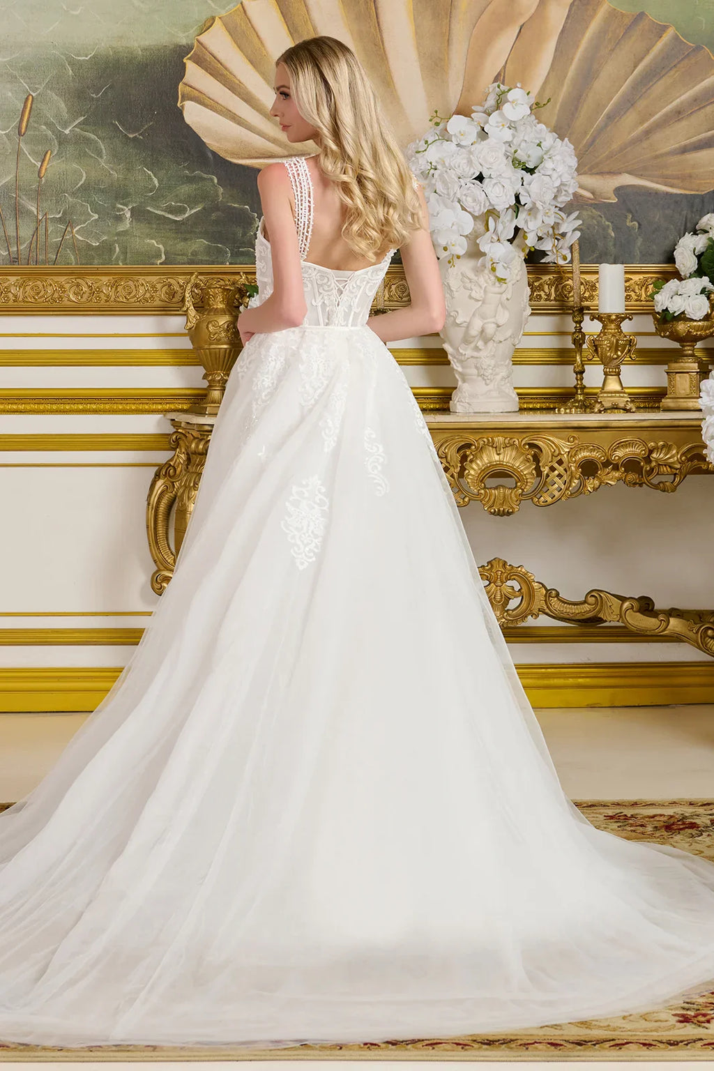 Form-Fitting Wedding Gown Multiple Beaded Spaghetti Straps Sweetheart Neckline Bodice-1
