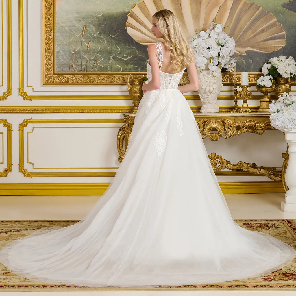 Form-Fitting Wedding Gown Multiple Beaded Spaghetti Straps Sweetheart Neckline Bodice-2