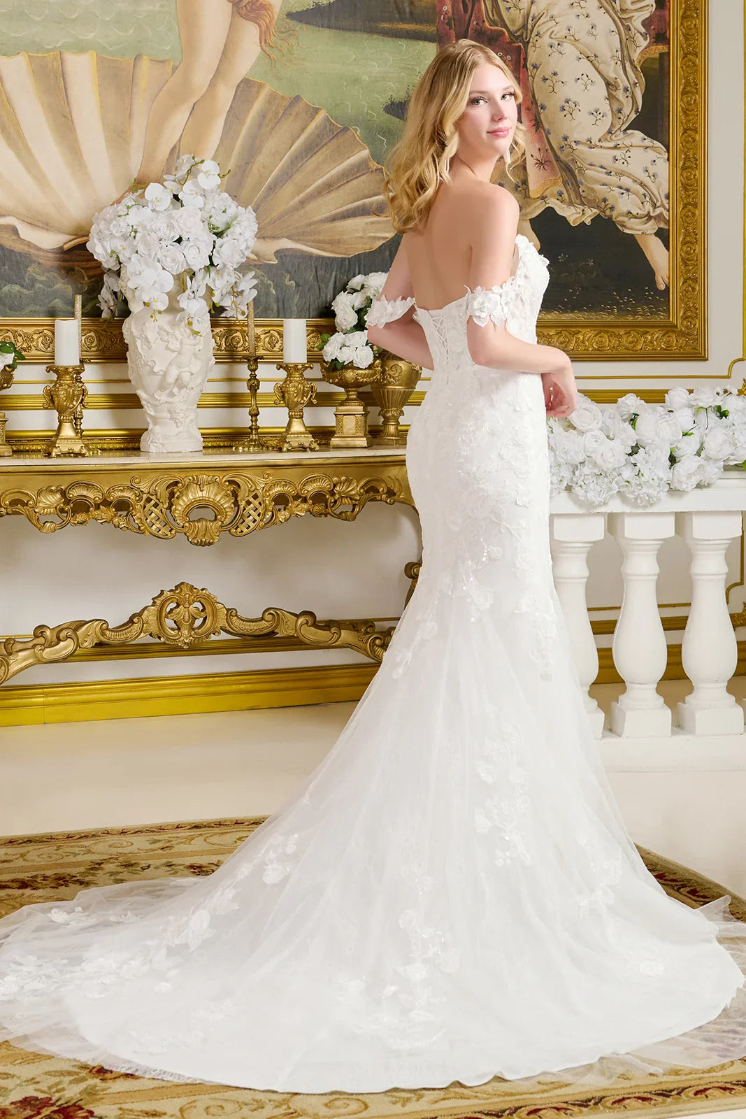 Fitted Wedding Gown V-Neckline And Off-The-Shoulder Straps A Lace-Up Bodice-1