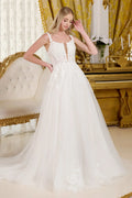 A-line wedding dress with V-neck and straps-0