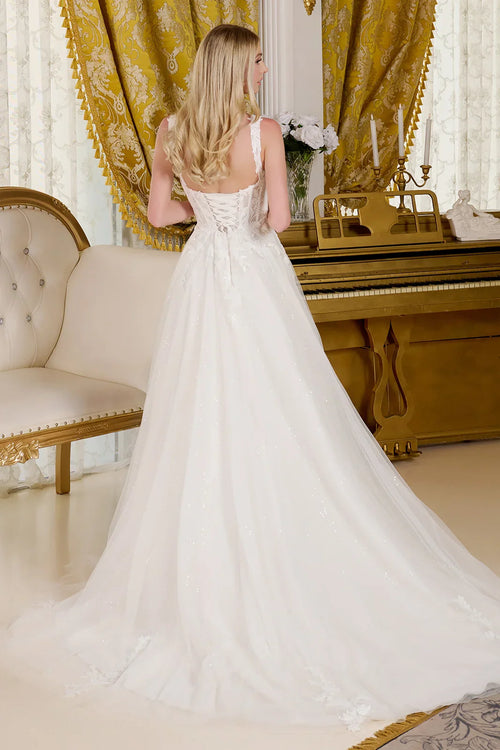 A-line wedding dress with V-neck and straps-1
