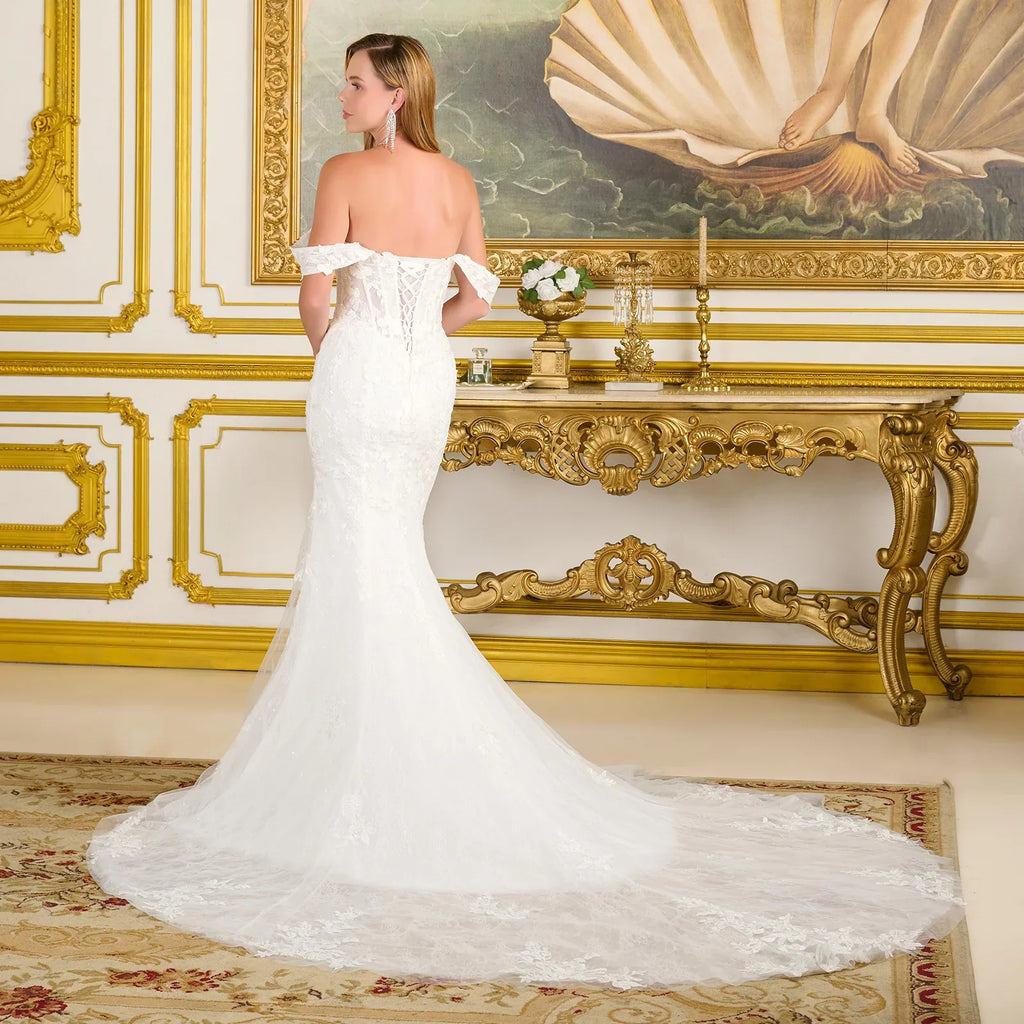 Fitted Wedding Dress With Detachable Straps And Corset Bodice With V-Neck-2