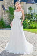 Thin Straps Boat Neckline Corset Lace Underlayer Bodice Sequin Underlayer Skirt A Line Train Dress-0