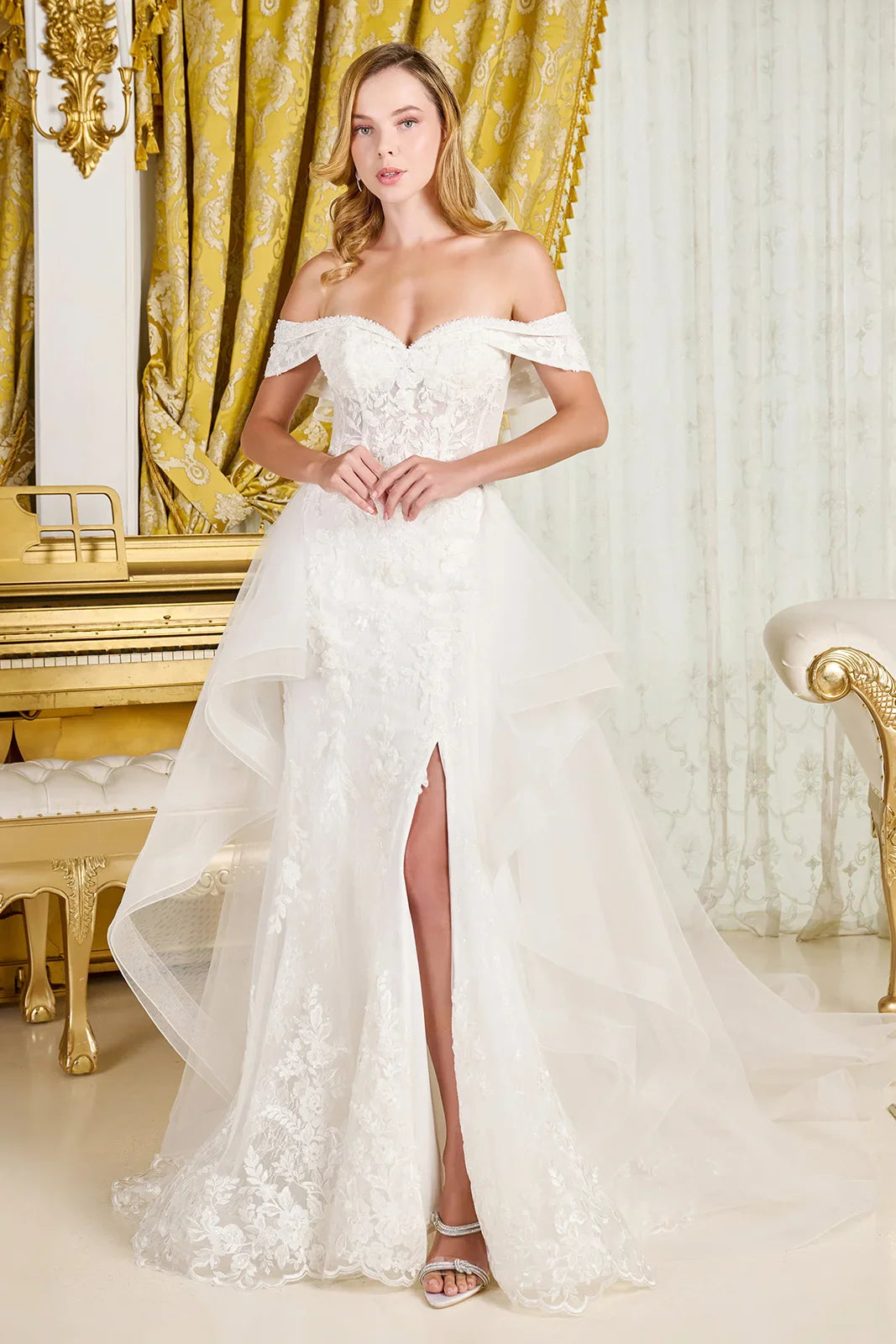 Intricately Detailed Off-Shoulder Wedding Gown-0