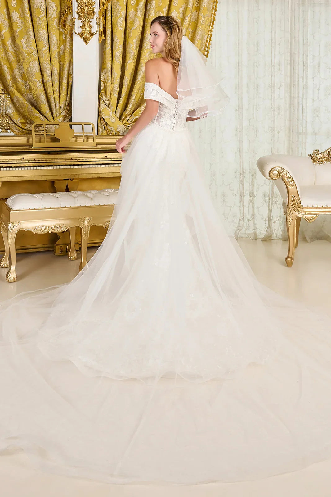 Intricately Detailed Off-Shoulder Wedding Gown-2