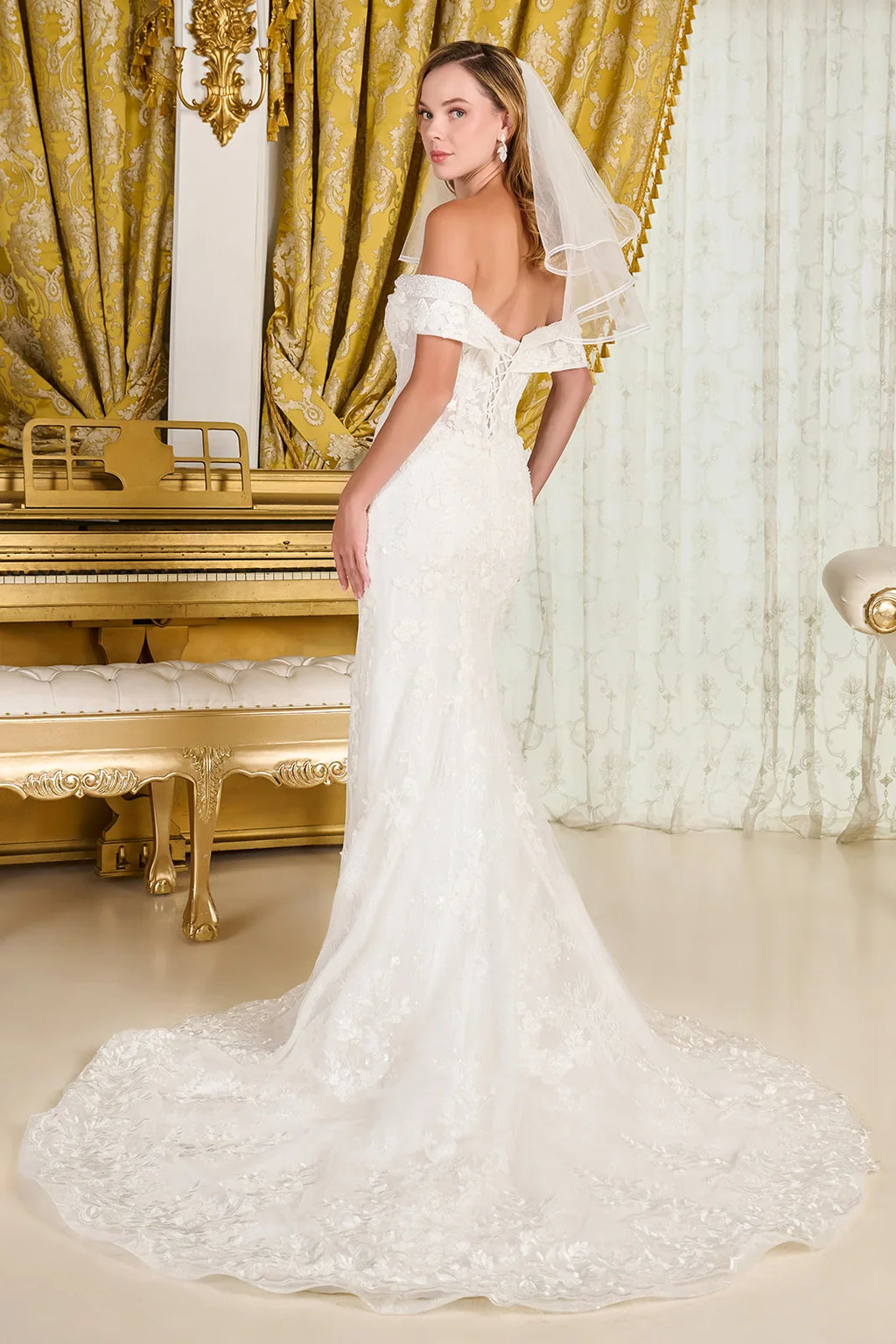 Intricately Detailed Off-Shoulder Wedding Gown-1