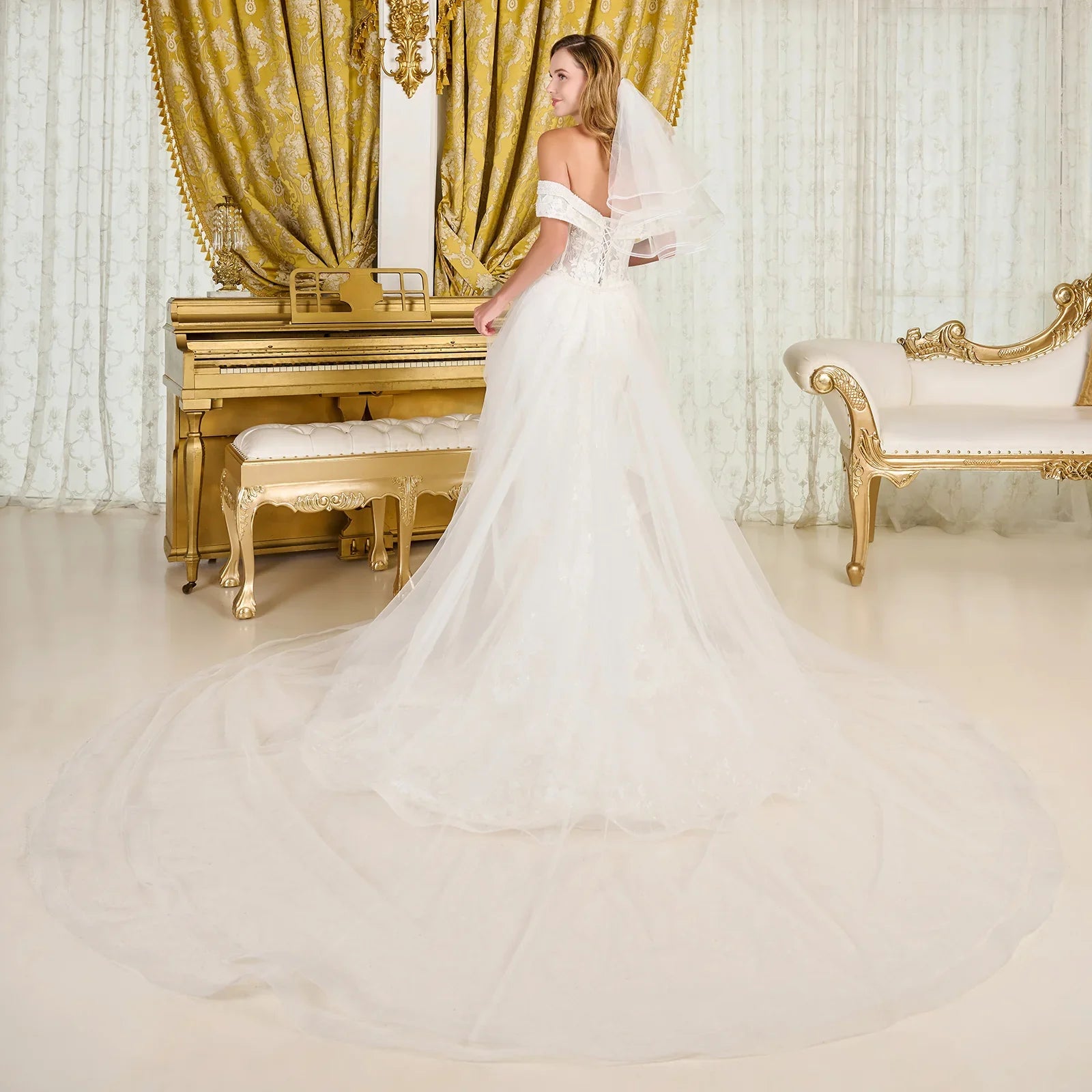 Intricately Detailed Off-Shoulder Wedding Gown-3