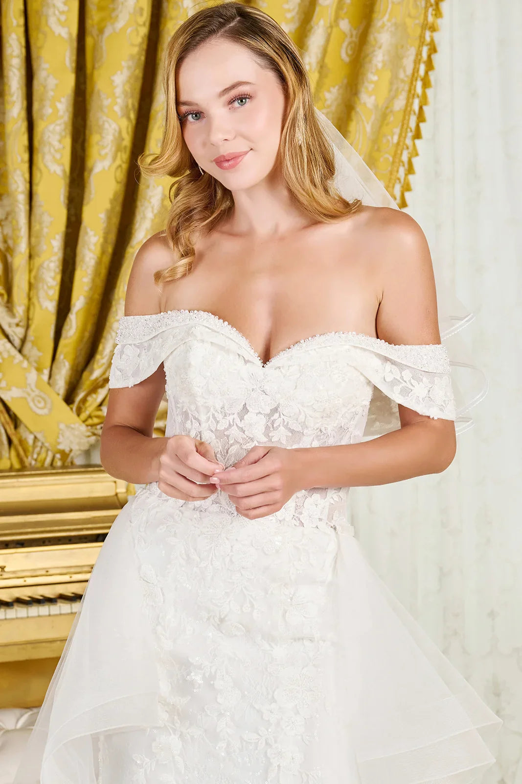 Intricately Detailed Off-Shoulder Wedding Gown-4