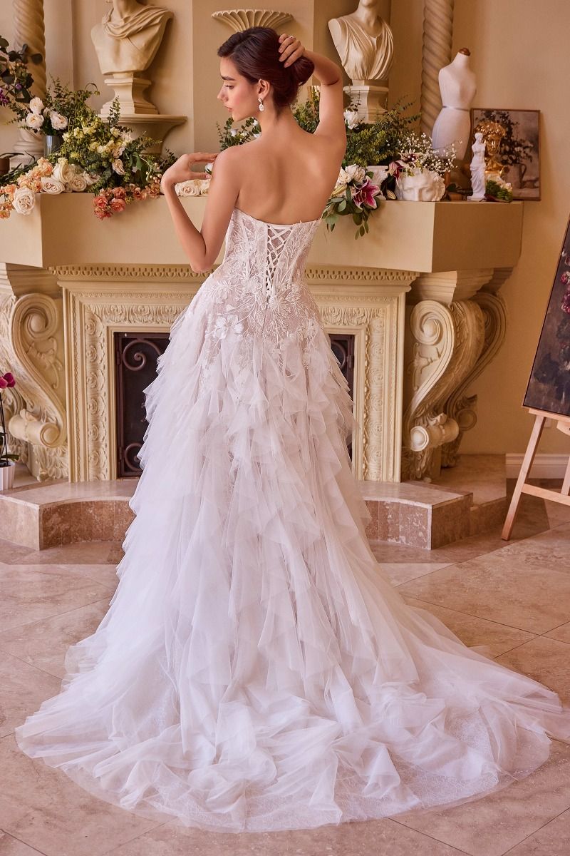 Strapless Corset Lace Wedding Gown with Layered Tulle Skirt