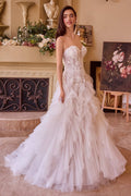 Strapless Corset Lace Wedding Gown with Layered Tulle Skirt