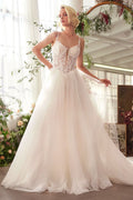 Floral Lace V-Neck Bridal Ball Gown with Tulle Skirt-0