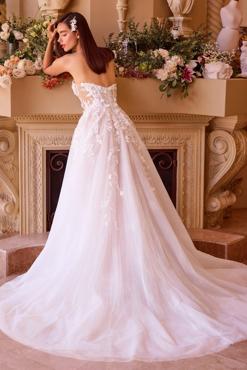 Floral Appliqued Strapless Wedding Ball Gown-3