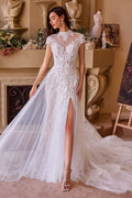 Lace & Tulle Short Sleeve Wedding Gown-0