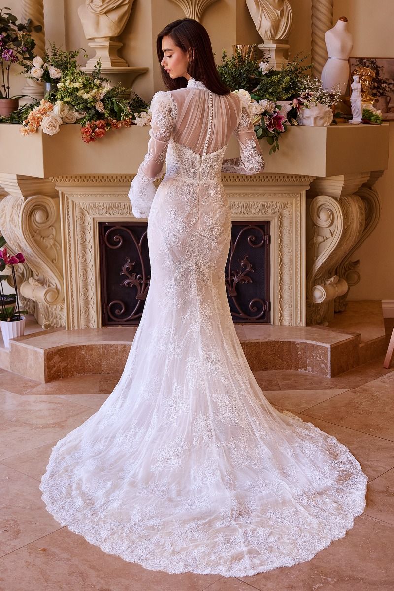 Vintage-Inspired High Neck Long Sleeve Lace Wedding Gown
