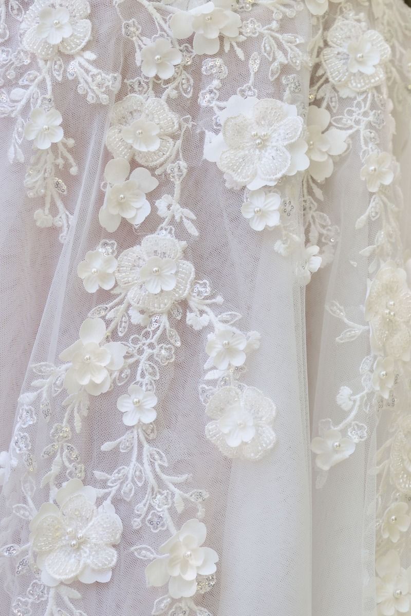 A-line wedding gown plunging illusion neckline and delicate floral straps corset bodice-4
