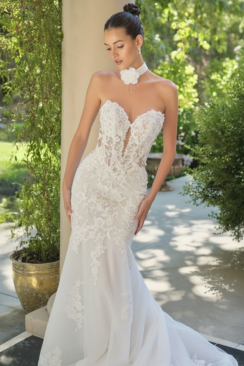 Elegant Embellished Formal Long Mermaid Wedding Gown Detailed CDWL065