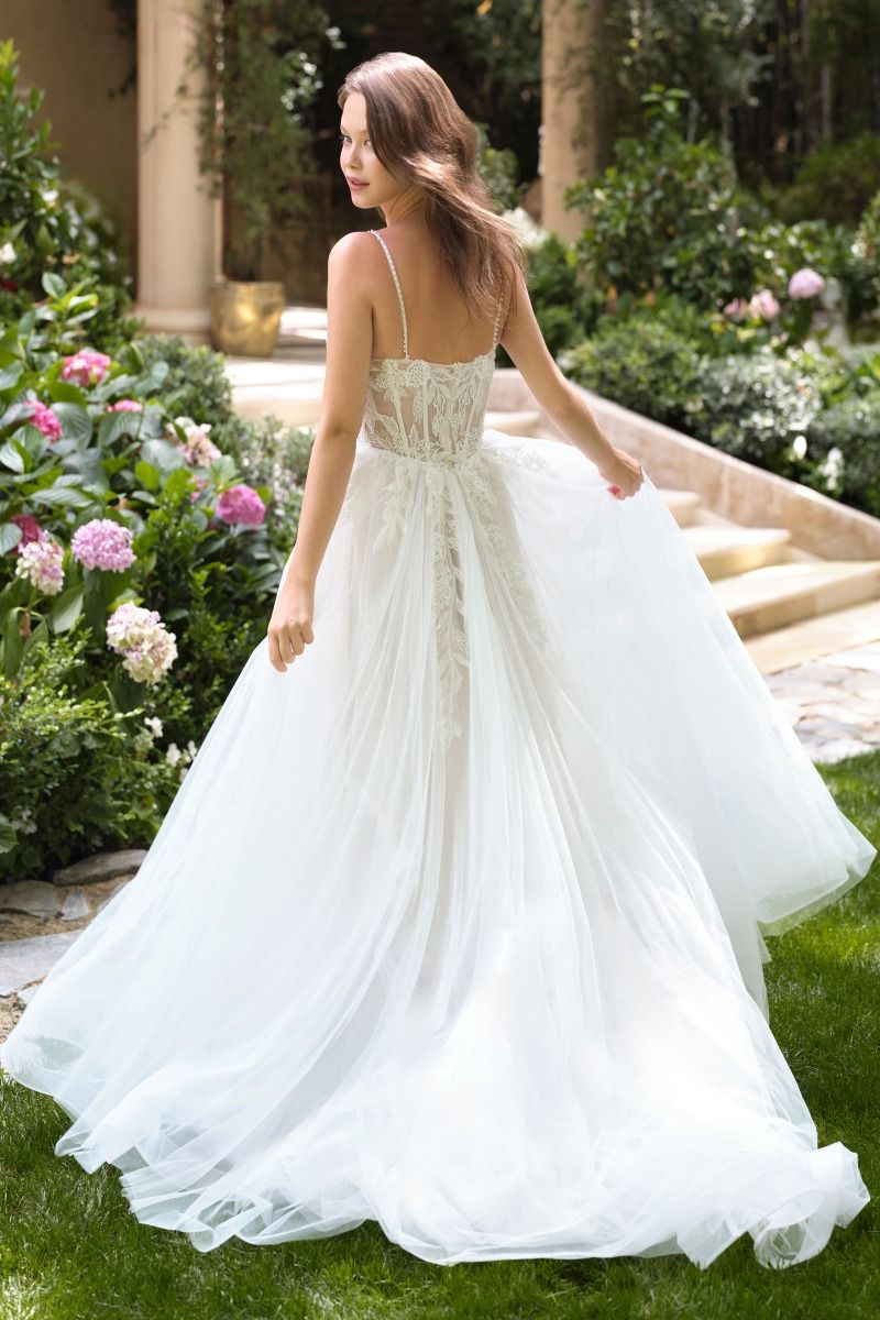 A-Line Wedding Gown A Sheer Corset Bodice With Lace Appliqué And Beaded Spaghetti Straps-1