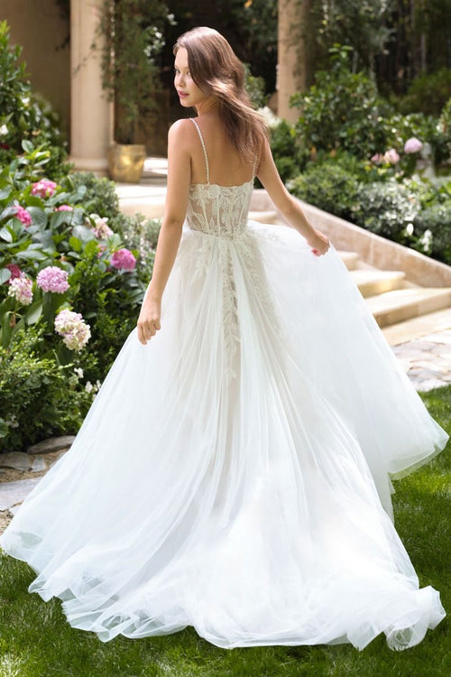 A-Line Wedding Gown A Sheer Corset Bodice With Lace Appliqué And Beaded Spaghetti Straps-1