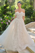 Wedding Ball Gown Illusion Bodice Adorned With Cascading Floral Appliqué-0